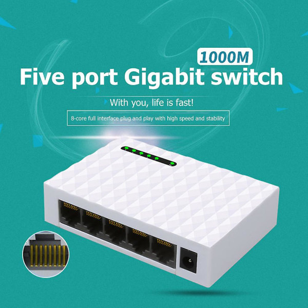 5-porters Gigabit-nettverkssvitsj for skrivebord 10/100 / 1000 mbps Ethernet