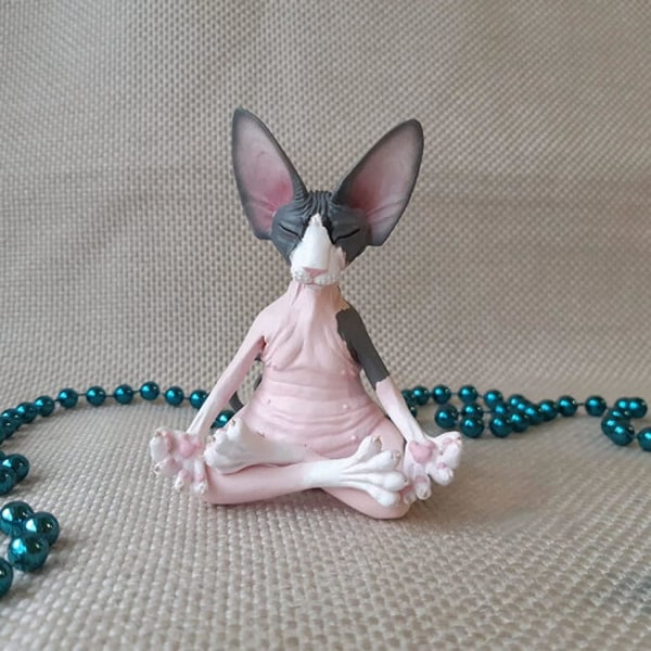 Sphynx Cat Meditera Samlarfigurer Zen Yoga Avslappnad Pose B