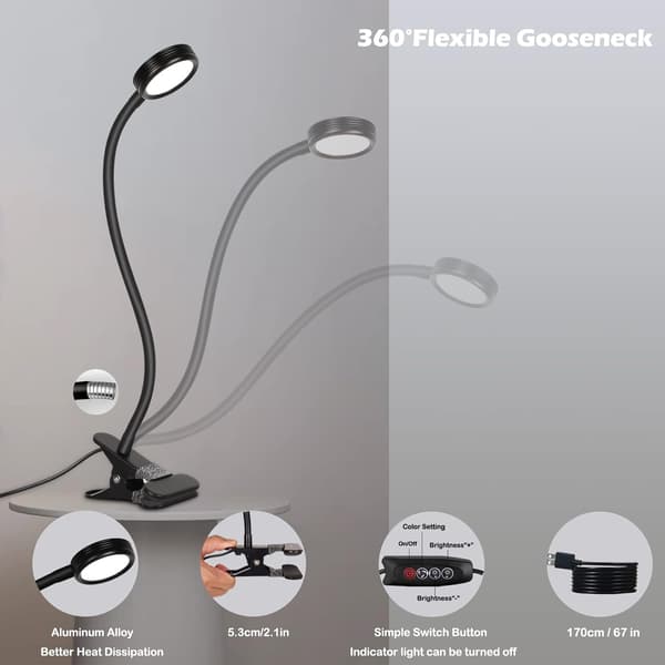 Lys-klips LED-skrivebordslampe med leseklips, skrivebordslampe med lys