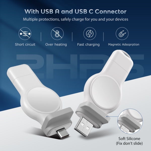 Apple Watch USB magnetisk laddningsadapter, USB A/Type C 2-i-1 Con