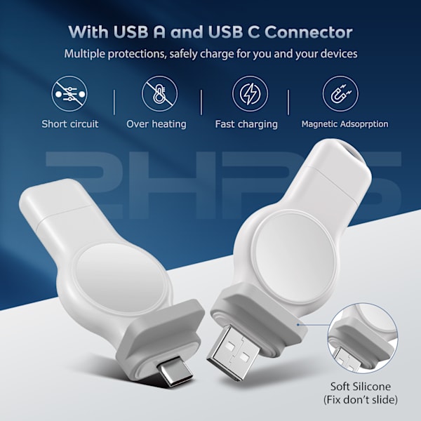 Apple Watch USB magnetisk opladeradapter, USB A/Type C 2-i-1 Con