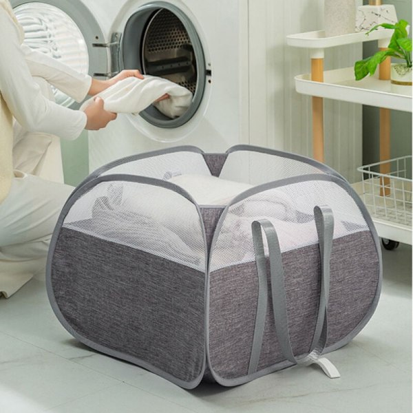 (grå) 50*50*36cm 90 L Stor Pop Up Tvättkorg, Vikbar Nät Tvätt
