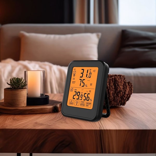 Digital Hygrometer Termometer, Inomhus Utomhus Hygrometer Termometer med Trådlös Utomhussensor för Kontor, Hem, Sovrum (Svart)