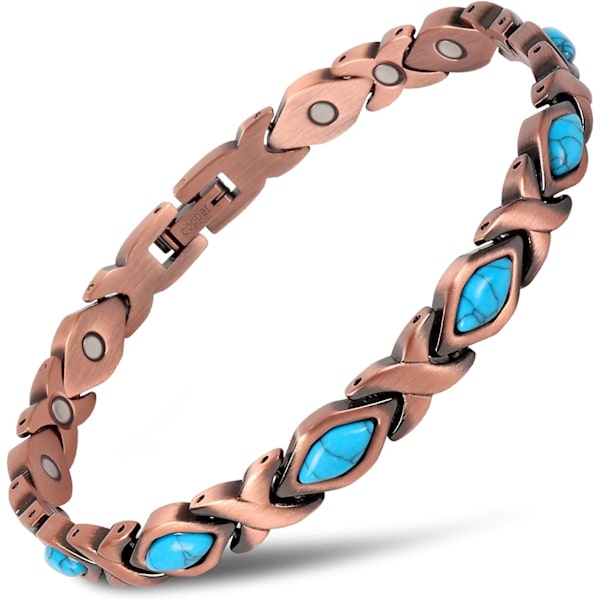 Turkos Armband i ren koppar för damer - Behandling med magnetterapi