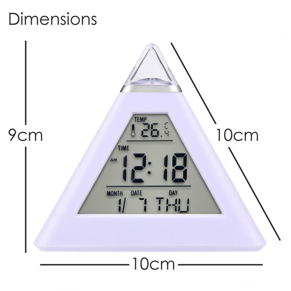 7 LED Pyramide Fargeskiftende Digital Vekkerklokke