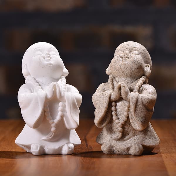 2 st Carefree Fish Buddha Staty, Minimalistisk Sandsten Prydnad,
