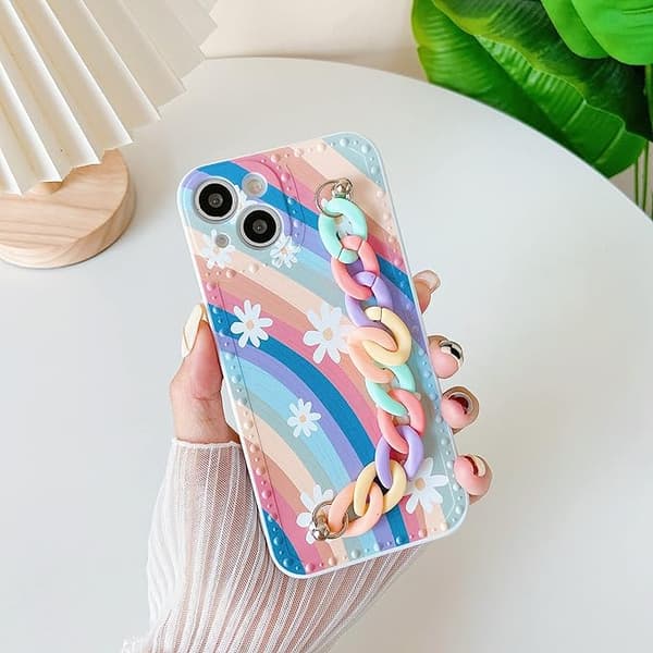 Rainbow Flower Wristband Strap Soft iPhone Case (Colorful,iPhone