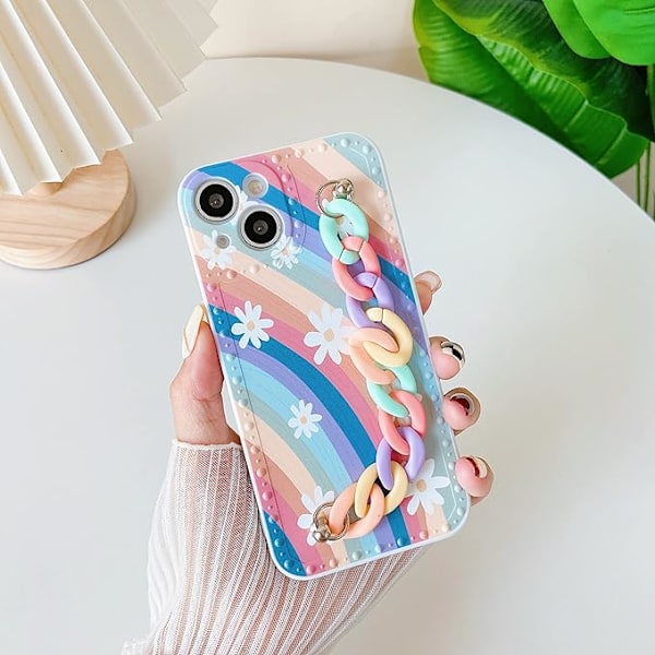Rainbow Flower Wristband Strap Soft iPhone Case (Färgglad,iPhone