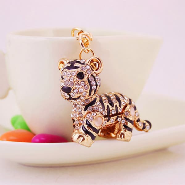 Sødt Dyr Nøglering Til Kvinder Bling Tiger Nøglering Til G