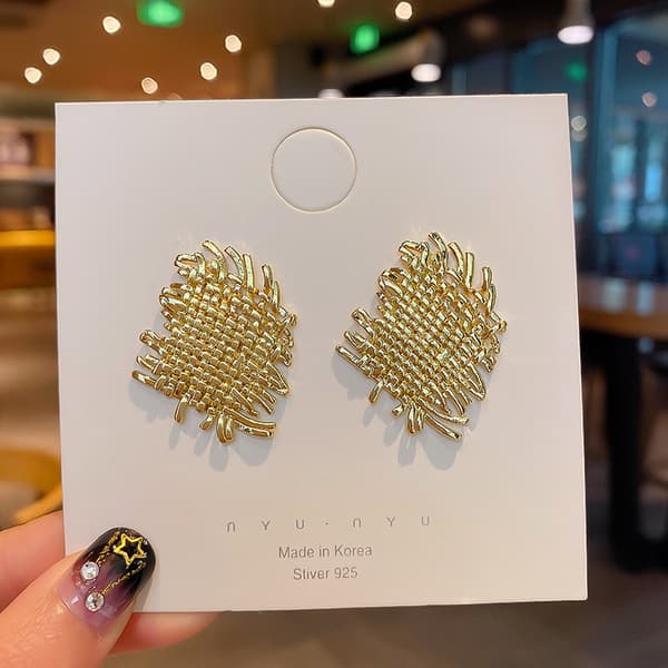 Statement Øreringe til Kvinder, Brand Design Vævet Tekstur Stud Øreringe