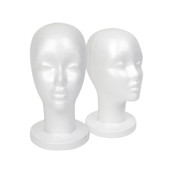 Hvit Mannekeng Hode i Skum, Styrofoam Parykkhode (2 stk)