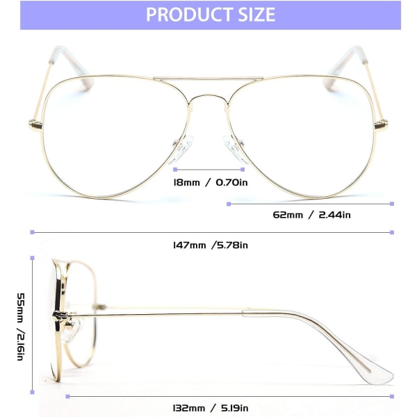 Aviator Clear Lens Glasses Reseptfrie Eyeglasses Metal Fram