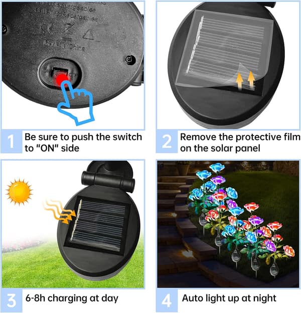 2 Solar Rose Flower Light med LED Solar Flowers Lights Changing