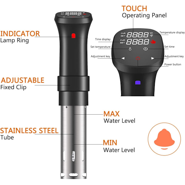 Sous Vide Køkkenmaskine 1100W, Sous Vide Køkkenmaskine Immersion Heater, Sous Vide C