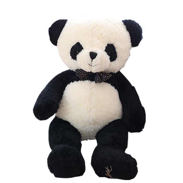 Söt sittande pandadocka fluga svartvit panda sovande do