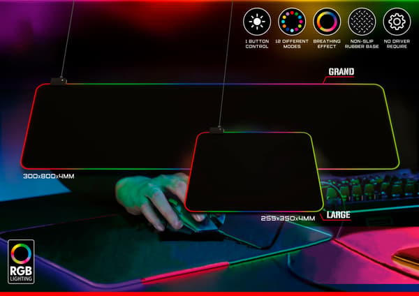 Gaming musemåtte, sort premium tekstur musemåtte med 7 belysning