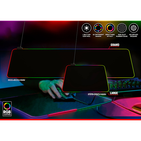 Gaming Musematte, Svart Premium Texture Musematte med 7 Lys