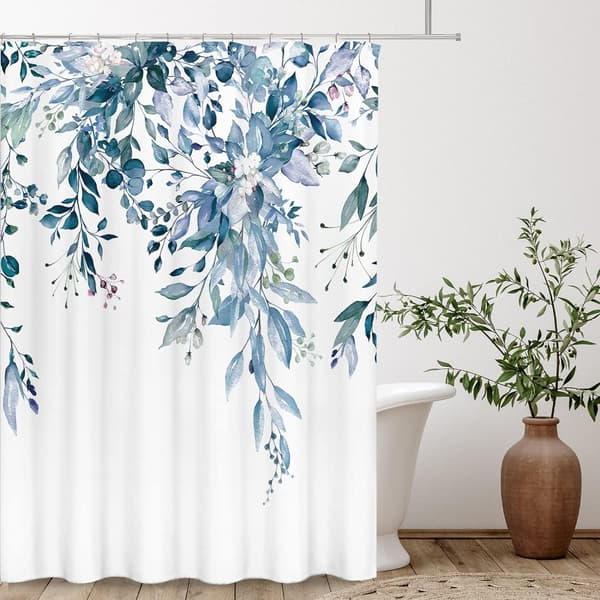 Blå Eucalyptus Blad Dusjforheng Sett, Akvarellblader På
