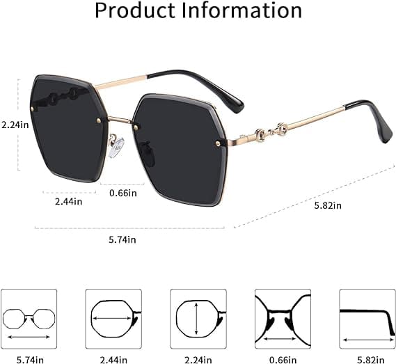 Rimless solbriller til kvinder, oversize polariserede solbriller, mode