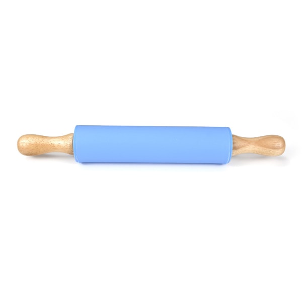 30 cm silikoninen kaulin puukahvalla (sininen)