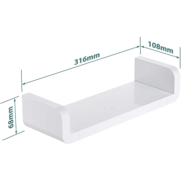 Hvite plastveggmonterte baderomshyller, sugekopp U-formet