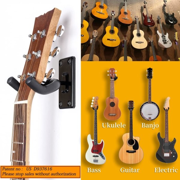 5-pack gitarrväggfästen - svarta gitarrkrokar för vägg
