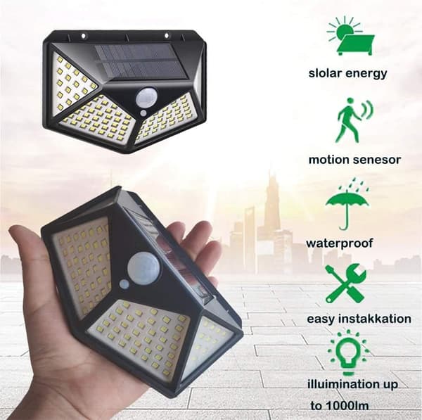 [Sæt med 2] Solcellelampe, 100 udendørs LED solcellelampe, 270 super brig