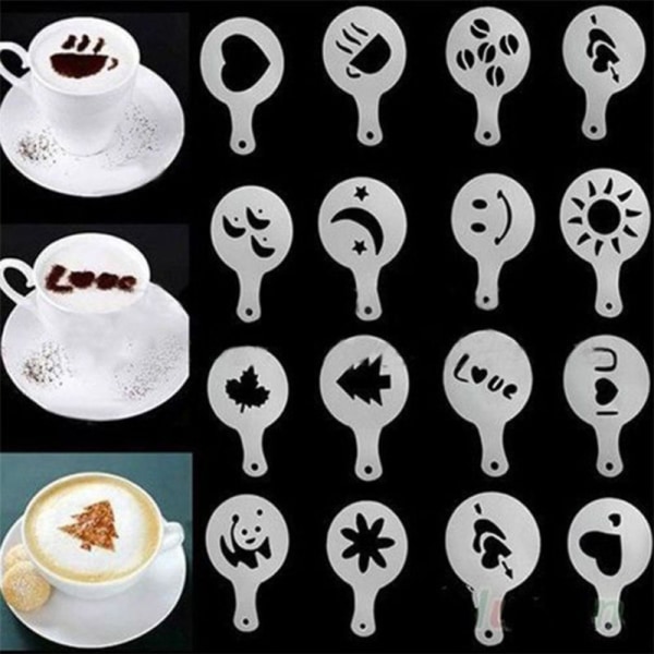 32 Pcs Coffee Decorating Stencils,2 Pack 32 Pcs Foam Latte Art St