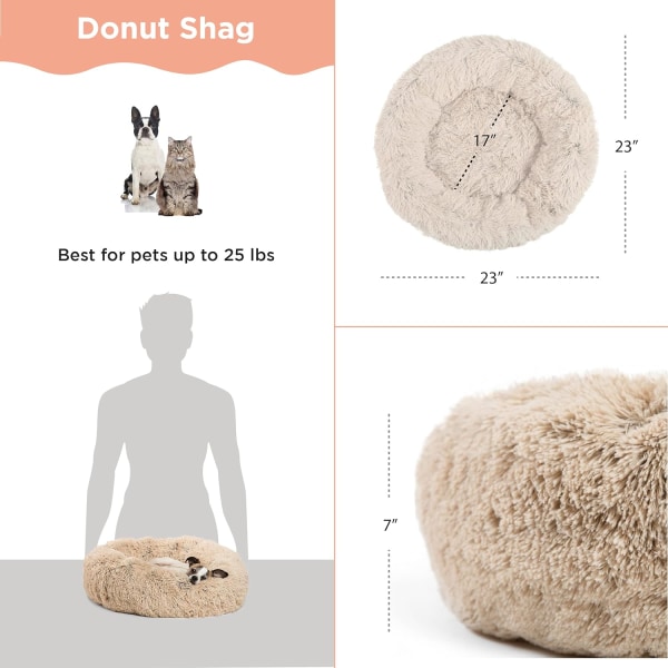 Den originale beroligende donut katte- og hundeseng i pels, maskinvaskbar