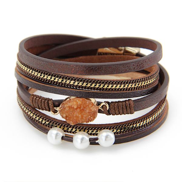 Lær innpakket armbånd Boho mansjettarmbånd Krystallperlearmbånd w