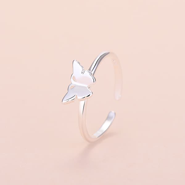 925 Sommerfugl Ring Minimalistisk Justerbar Åben Hale Finger Stackin