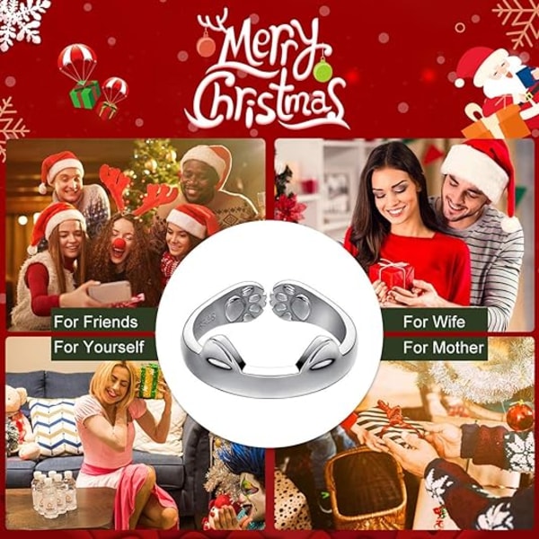 S925 Sterling Silver Kattöron Öppen Svans Ring Tassar Ömsesidig Omgivning