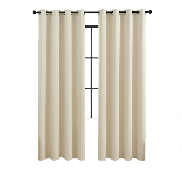 Sæt med 2 isolerede mørklægningsgardiner, gardiner med øjer, til stue og soveværelse, 140x175 cm (beige)
