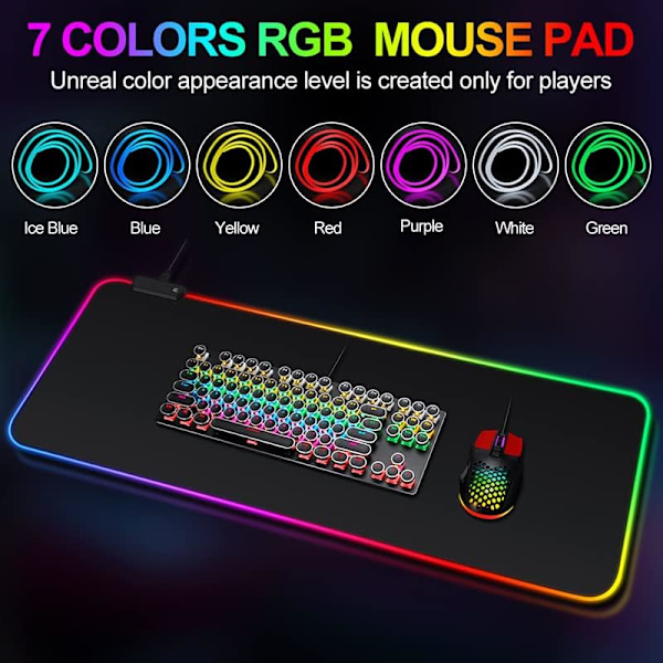 Stor RGB Gaming Musemåtte - 10 Lystilstande Touch Control Udvidet