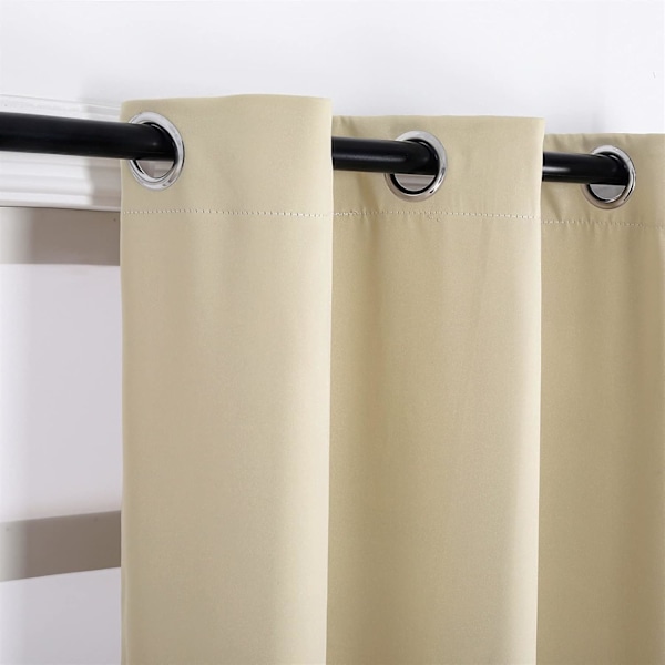 Sæt med 2 isolerede mørklægningsgardiner, gardiner med øjer, til stue og soveværelse, 140x175 cm (beige)