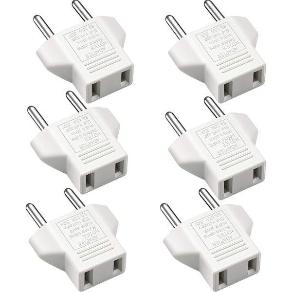US til EU Adapter, [6 Pak] 2 Pins CN Kina US Amerika til 2 Pins EU Frankrig