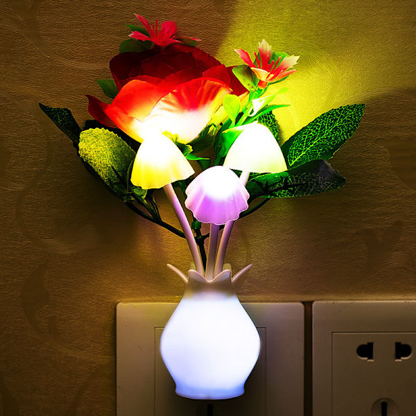 2 stk. Plug-in Blomster LED Svampe Natlampe med Skumring til