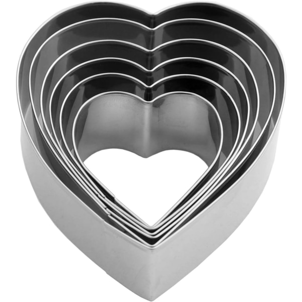 Hjerteformet kageudstikkersæt - 6 stykker hjerteformet kageudstikker, kage- og kageudstikker i rustfrit stål