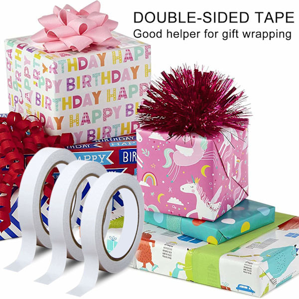 3 rullar dubbelsidig tejpset Solid Tape för kontor DIY-hantverk, 8m