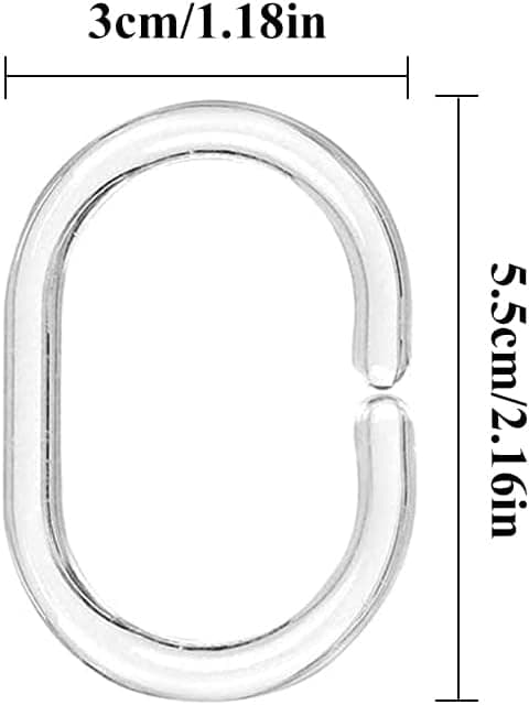 12 st transparenta gardinringar, duschringar i plast, C-formade