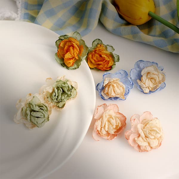 4 stk Unike Bohmske Lette Store Stoffblomster Dangle Øredobber