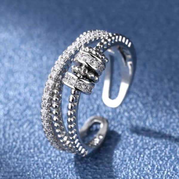 1pc Adjustable anti-stress ring with swivel beads Silver