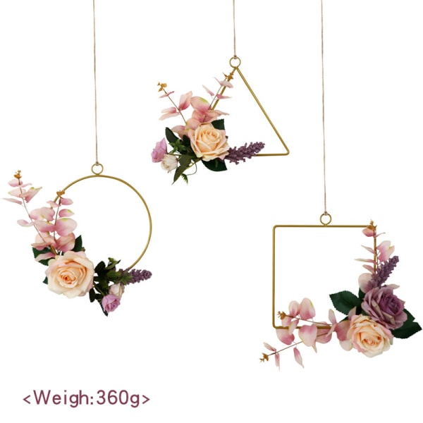 Blomsterkranssett med 3 kunstige blomsterhengende veggkrans G