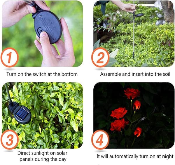 Udendørs have solcellelampe, lyserød LED solcellelampe med større blomst