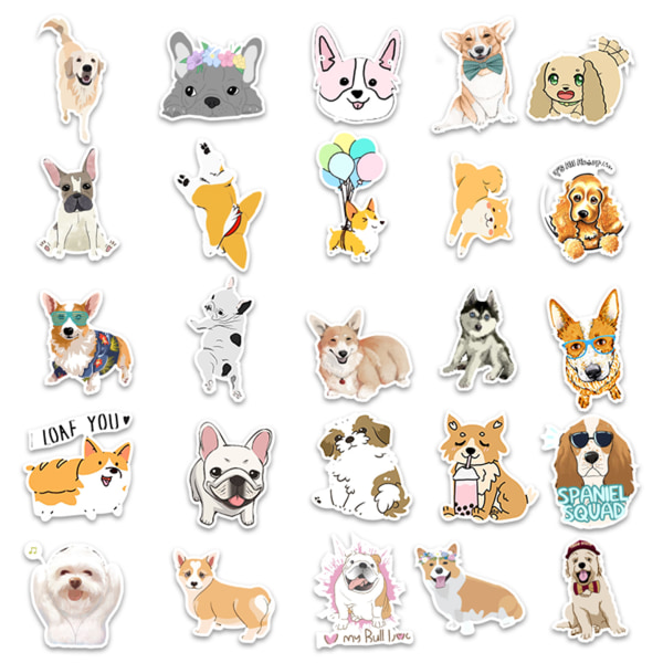 Tecknade hundklistermärken för vattenflaskor 50-pack söt, vattentät, Ae