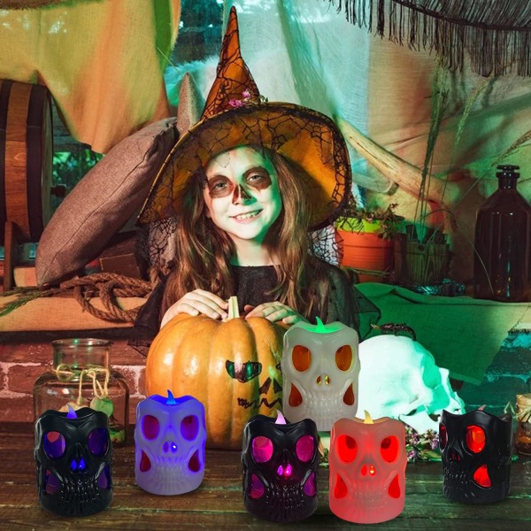 12 st Halloween LED Skull Candle Lights, realistiska ljusa färger