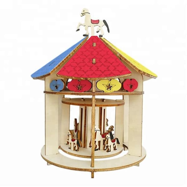 Puinen palapeli, käsintehty luova 3D-karuselli, opetuslelu, Wo