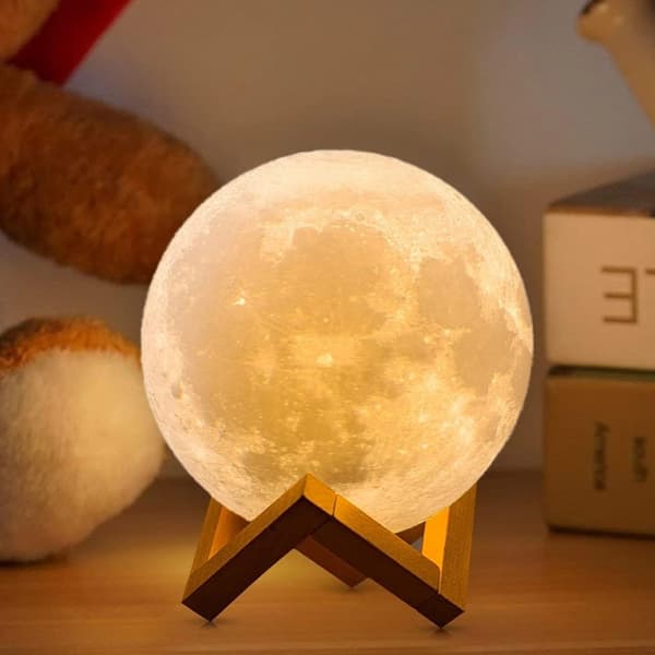 3D Månelampe Nattelys Månelys 16 LED Farver med Træ Sta