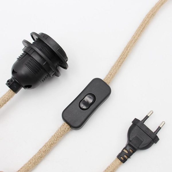 1,8 meter stoff elektrisk ledning - E27 sokkel med bryter - for S