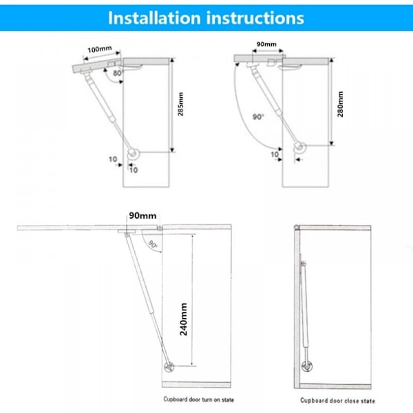 2 stk. 200N gasfjedre, gasløft Elescopic Soft Close Strut Lift Sta